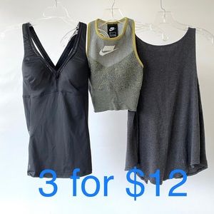 Tops, fitness, 3 for one price, Athleta, Nike,Underarmour, all 3 Size S